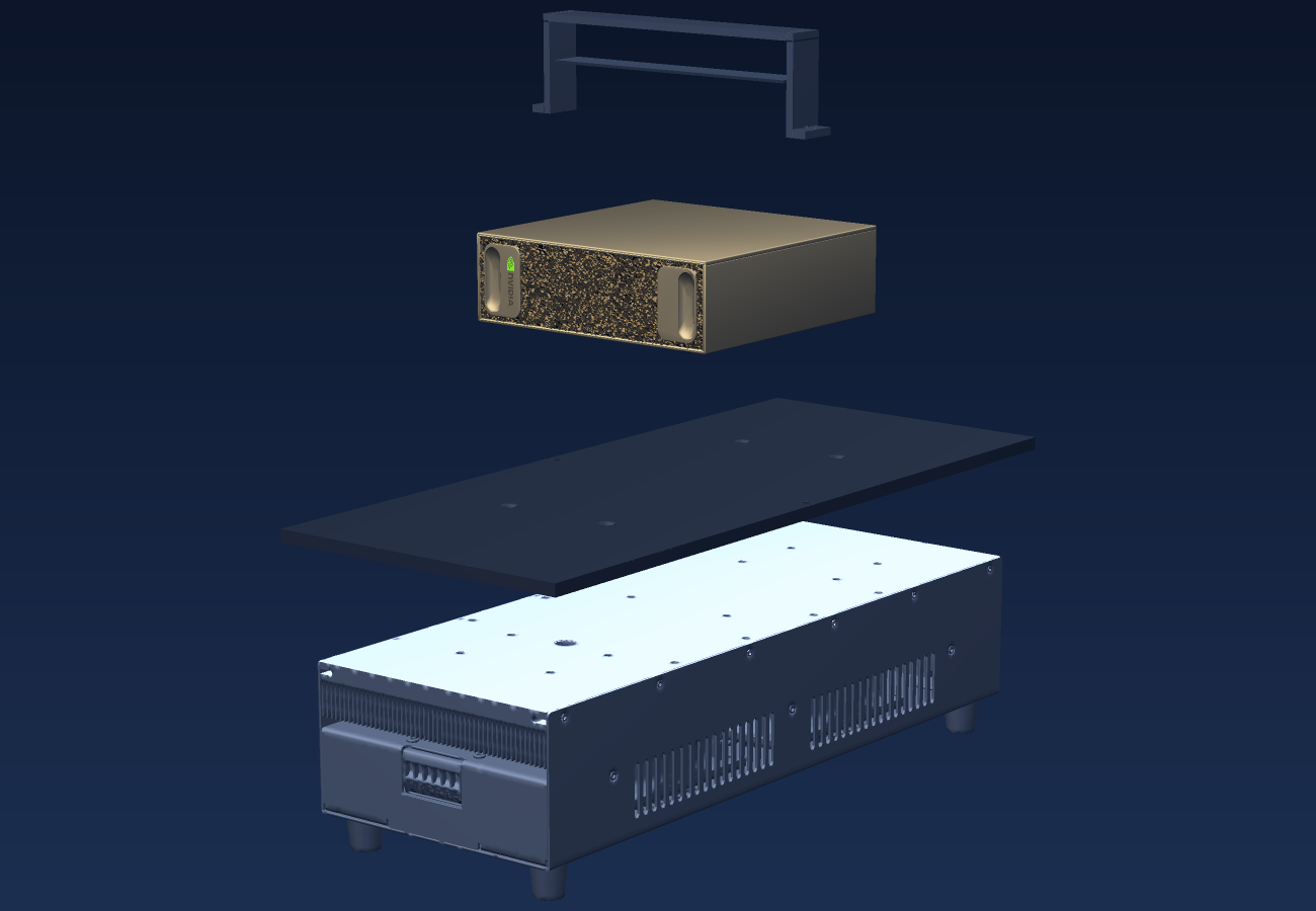 Exploded view: tray, clamp and silicone pad